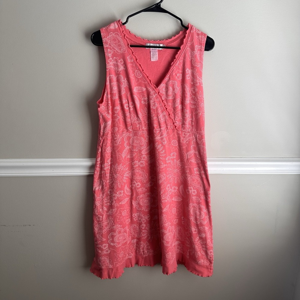 Vtg Fresh Produce Coral Pink Babydoll Floral Dress Lettuce Hem L Cottagecore